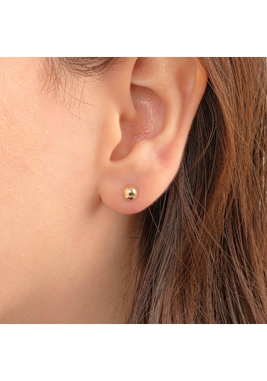 Altın Küpe - 14 Ayar Altın Minimal Top Küpe Sarı