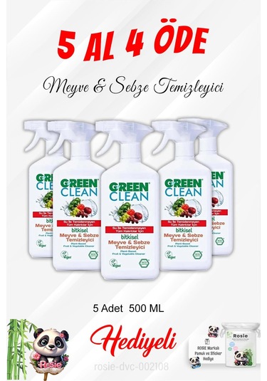 Gren Clean 5 Al 4 Öde Meyve Sebze Temizleyici 500 Ml Ve Rosie Pamuk