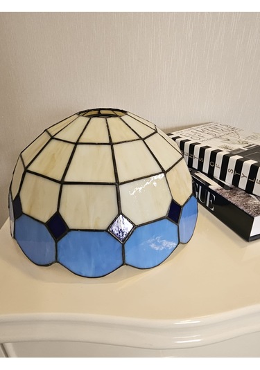 Yüceeller El Yapımı Vitray Retro Barok Abajur Masa Lambası Mavi