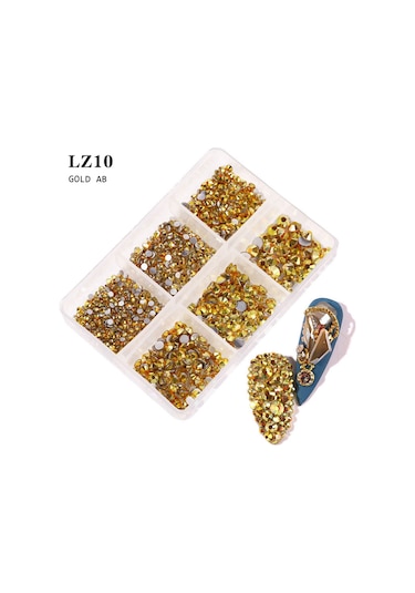 Qingmipy 900-1000 Adet Pırlanta Tırnak Süsleri, 6 Bölmeli Kutuda, Düz Tabanlı, Kolay Uygulama, Çeşitli Renkler, Dıy Tırnak Sanatı İçin Cam Altın