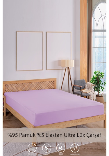 Penye-likralı Lastikli Çarşaf, 100 200 Tek Kişilik %100 Pamuk-elastan Örme Kumaş, 200 Gr/m²v Lila