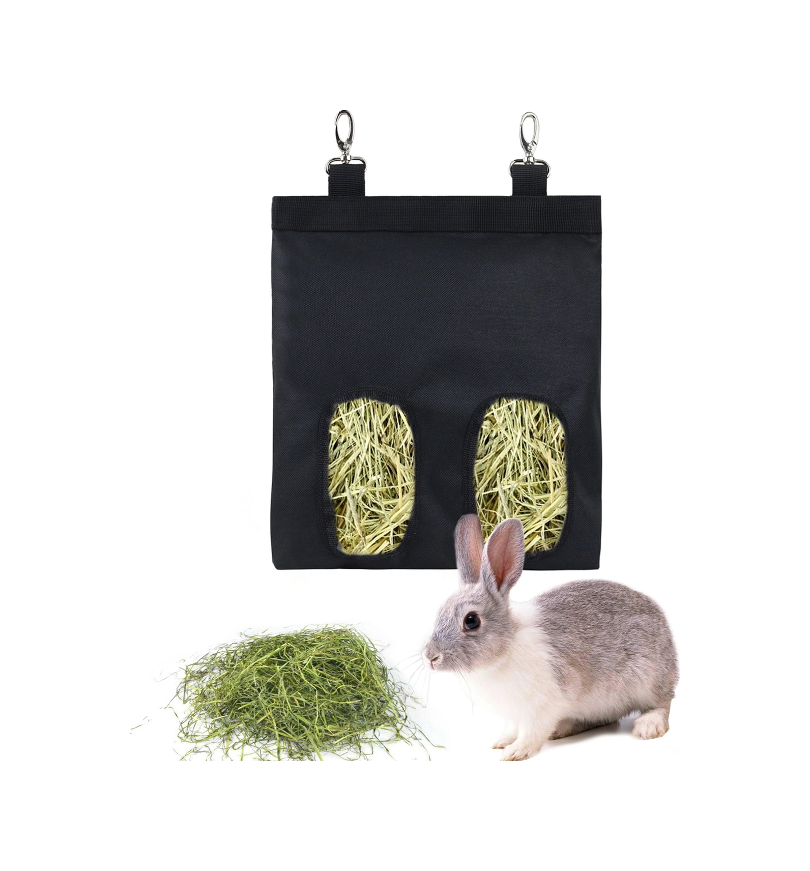 Geeroyoo Küçük Hayvanlar İçin Oksford Kumaş Yem Makyası - Tavşan, Gine Pig, Chinchilla İçin Asılı Oto Yemleme Torbası - Taşınabilir Askı Kemerli Siyah 600d Dayanıklı