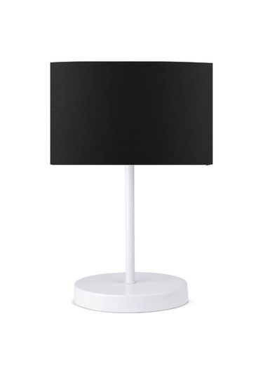 Neva Beyaz Metal Ayaklı Modern Abajur Silindir Siyah Kumaş Başlık Siyah