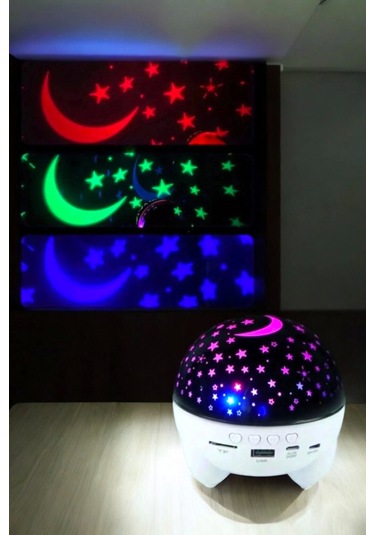 Gece Lambası Projeksiyon Görünümlü Şarjlı Yıldızlı Yuvarlak Çok Renkli