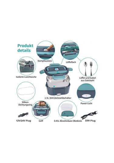 Elektrikli Öğle Yemeği Kutusu Isıtıcı Kabı 3'ü 1 Arada Araba Kamyon Ve İş-xin Yux