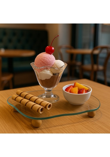 Cam Bulut Tepsi Organizer Ahşap Top Ayaklı Şeffaf
