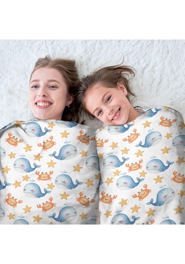 Balina Desenli 47 İnç Yuvarlak Polar Battaniye, Yumuşak, Hafif, Yetişkin & Çocuk-a6 Whale Crab Starfish