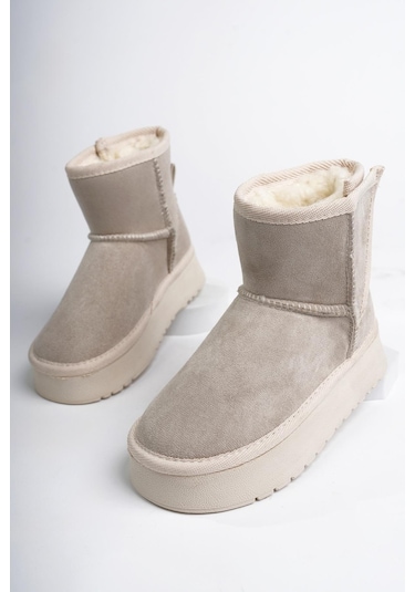 Muggo Mixs Garantili Kalın Taban İçi Tüylü Cırtlı Günlük Mini Çocuk Bot Bej
