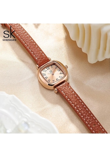 Novahub Kahverengi Shengke Sk İzle Kadın Kuvars Saat, Zarif Bayan Saat, Orijinal Relogio Feminino, 22mm Kadran, Deri Kordon, 3atm Su Geçirmez, Moda Ve Casual Çok Renkli