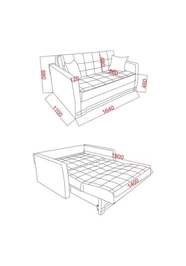 Kilim Mobilya Adonis Çift Kişilik Yataklı Kanepe 140 Mat Siyah