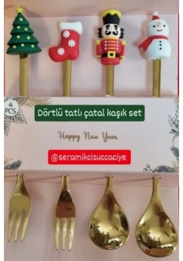 4lü Tatlı Kaşığı-çatalı-yeni Yıl Altın