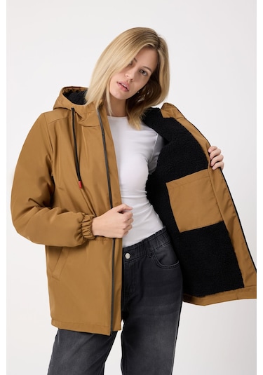 Freemen Kadın Taba Kürklü Su Ve Rüzgar Geçirmez Kapüşonlu Kışlık Mont Taba