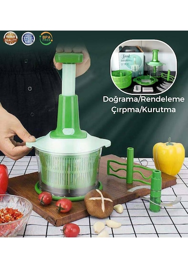 Altron 1500ml El Rondosu 3 Paslanmaz Çelik Bıçaklı Basmalı Sebze