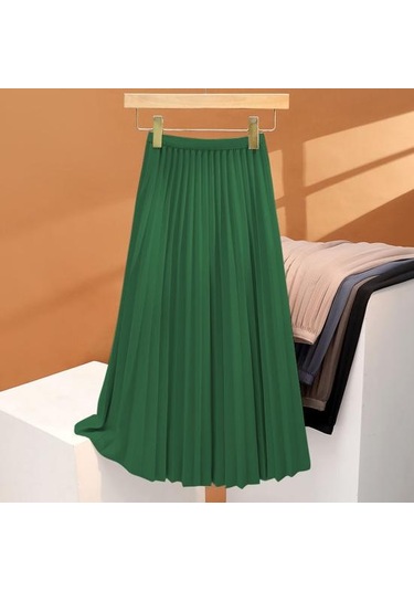 Kadın Pileli Etek Elastik Yüksek Bel A Kesim Uzun Etek Düz Renk Rahat Kumaş Çok Yönlü Etek Günlük Giyim Beyaz