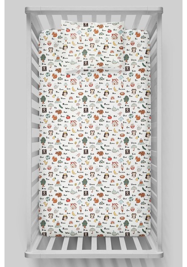 Organik Bebek Boy Lastikli Çarşaf Seti 80x140 - Eğlenceli Kelimeler