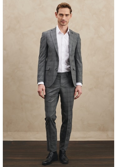 AC&Co / Altınyıldız Classics Ekstra Slim Fit Dar Kesim Mono Yaka Kareli Takım Elbise - 556336968 Gri AC&Co / Altınyıldız Classics Ekstra Slim Fit Dar Kesim Mono Yaka Kareli Takım Elbise - 556336968 Gri