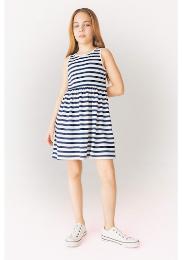 DeFacto Kız Çocuk Bisiklet Yaka Çizgili Kolsuz Yazlık Elbise B4340A825SMNV248