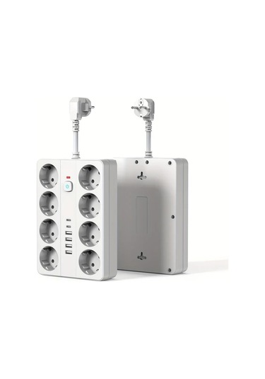 Honeybeeshop 14ü 1 Arada Şarj Koruma Güç Şeridi 8 Ac Çıkış 4 Usb A 2 Type C Beyaz Siyah Beyaz