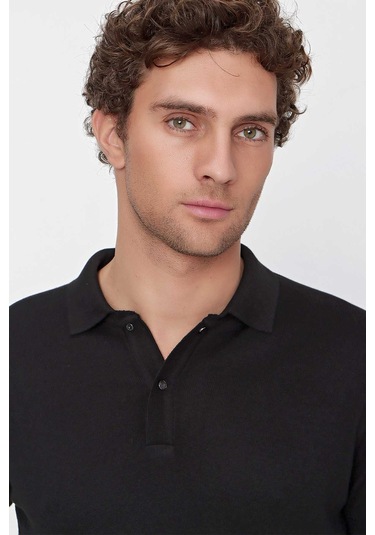 Basic Dinamik Fit Rahat Kesim Polo Yaka Triko Kazak 99kc017001001 Siyah