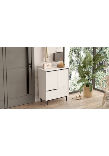 Robin Home Lidya Ayakkabılık Çok Amaçlı Dolap 3 Kapaklı Metal Aya Beyaz
