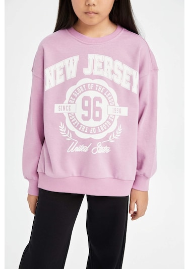 DeFacto Kız Çocuk Relax Fit Bisiklet Yaka Baskılı Sweatshirt D6494A8NSPR61