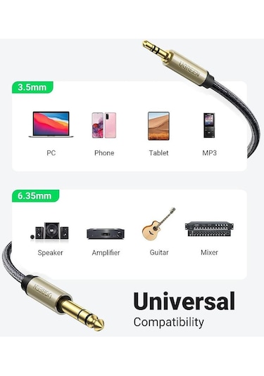 Ugreen 3.5 A 6.5 Çevirici Amplifikatör Cd Çalar Hoparlör Gold 1 Metre