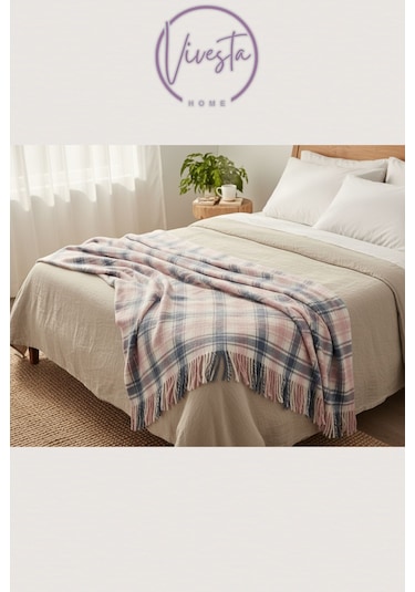 Yumuşacık Scotch Battaniye 150 200 Cm Sıcak, Şık Ve Konforlu Tasarım Pembe - Mavi