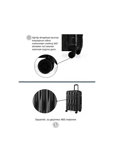 2'li Valiz Seti Büyük Boy - Kabin Boy Siyah-siyah 1167-s Siyah
