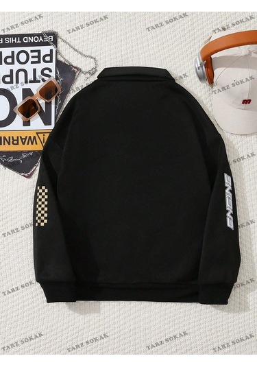 Y2k Yarım Fermuarlı Bay Sweatshirt Siyah---fermuarlı-1014 Siyah