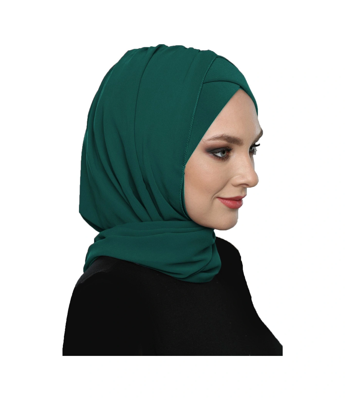 Şallı Takmatik Sade Yeşil Hazır Türban Tesettür Bone Namaz Örtüsü Hürrem