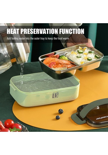 1.4l Ayrılabilir Öğle Yemeği Kutusu 304 Paslanmaz Çelik İki Katmanlı 3 Bölmeli Taşınabilir Bento Kutusu Sızdırmaz Büyük Kapasite Yetişkinler Çocuklar Kamp Ofis Açık Yeşil Diğer