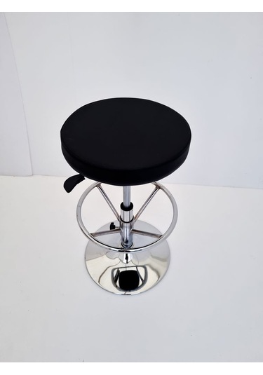 Siyah Deri Yüksek Bar Boy Tabure