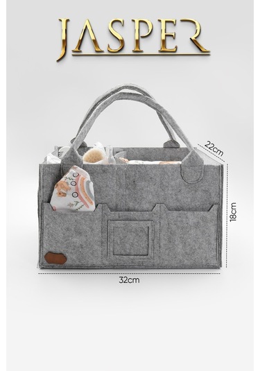 Jasper Keçe Gri Sade Bölmeli Kapaklı Anne Bebek Bakım Çantası Gri