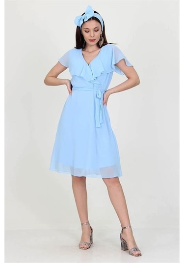 Kadın Şifon Mezuniyet Elbisesi Dpry8081 Bebe Mavisi