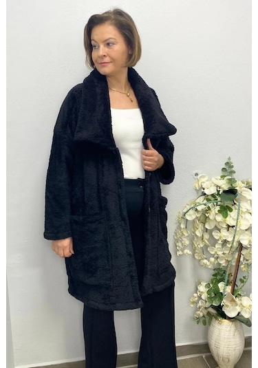 Mia Butik Kadın Siyah Peluş Hırka Siyah