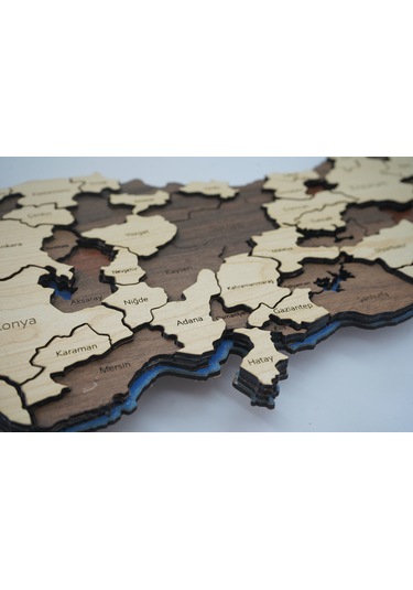 X3 Boyutlu 3d Ahşap Mdf Dekoratif Detaylı Türkiye Haritası Duvar Dekoru Tablosuz -