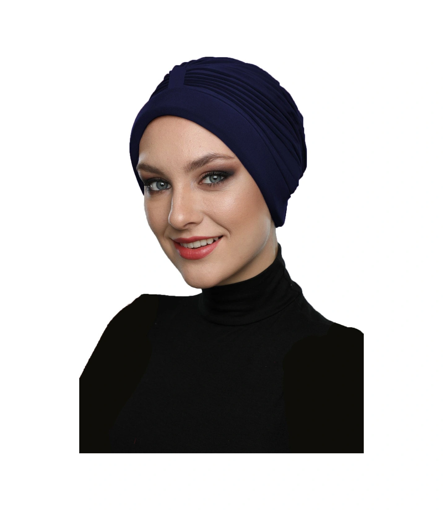 Bantlı Ön Ve Ensesi Bantlı Nervürlü Lacivert Süngerli Hazır Türban Tesettür Bone Havuz Bonesi Lacivert