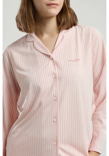 Pierre Cardin Modal 9020 Uzun Kol Önden Düğmeli Kadın Pijama Takımı V1 Açık Coral