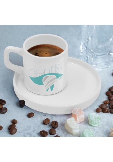 Bk Gift Kişiye Özel Sunum Tabaklı Diş Hekimi Tasarımlı Kahve Fincanı-4, Sevgiliye Hediye, Arkadaşa Hediye, Diş Hekimi Hediye Kobitmeyen137783 Bk Gift