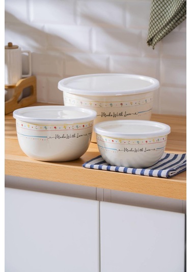 Made With Love Emaye 3 Lü Saklama Ve Karıştırma Kabı Renkli