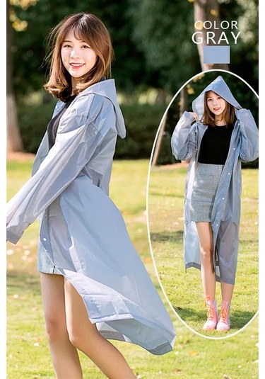 Unisex Kadın Ve Erkek Yağmurluk %100 Eva Çıtçıtlı Kapüşonlu Gri