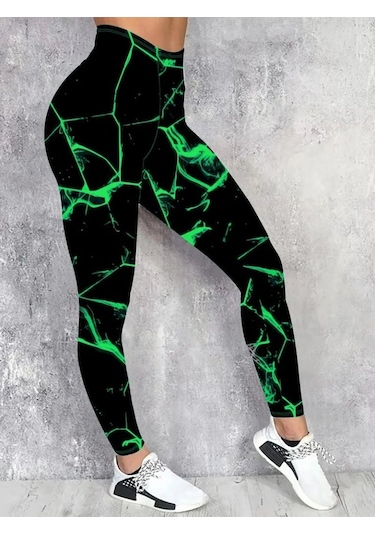 Kadın Yüksek Bel Renk Detaylı Dalgıç Tayt Yeşil