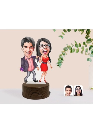 Kişiye Özel Sevgililer Karikatürlü Dekoratif 3D Biblo Led Işıklı (481495143)