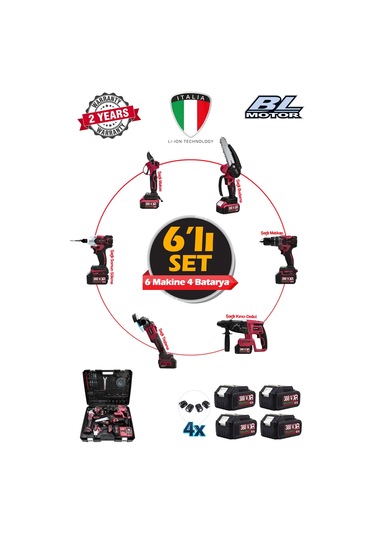 Stilmax ST4009 388VF 10AH Kırıcı Delici + Matkap + Taşlama + Somun Sökme + Dal Budama Makası 6'lı Set