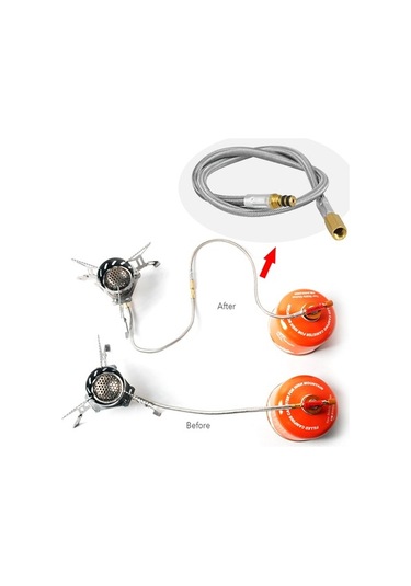 Pazly Kamp Ocağı Uzatma Hortumu - 44cm Kauçuk Çelik Tel, Pratik Uzatma Tüpü Gümüş