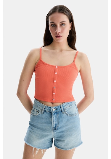 Ucla Rhodes Pembe Askılı Nakışlı Kadın Crop Pembe