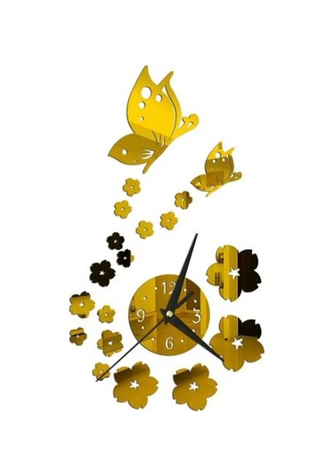 Altın 1 Takım Asılı Duvar Saati Kendinden Yapışkanlı Dekorasyon 3d Görsel Efekt Çekici Yeni Eve Taşınma Hediye Otel Dekor Altın