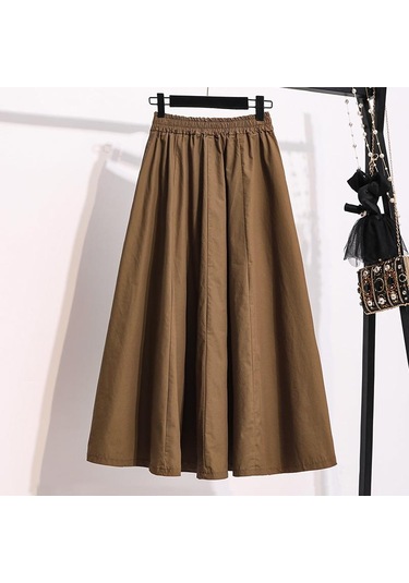 Mojta Kadın Giyim Yüksek Bel Bahar Sonbahar Artı Boyutu Ince A-line Etek Gevşek Rahat Orta Uzunlukta Etek Koyu Kahverengi