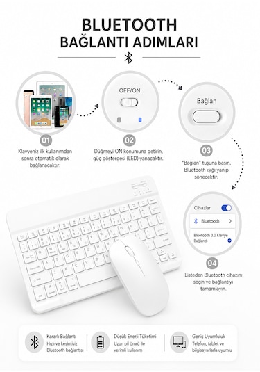 Klavye & Mouse Seti Akıllı Cihazlar İçin Mükemmel Uyum Windows Android Apple Uyumlu iOS Diğer