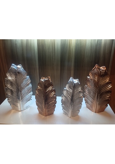 23cm Ve 19cmlik Kırılmaz Polyester,2 Lü Yaprak Desenli Biblo Vazo